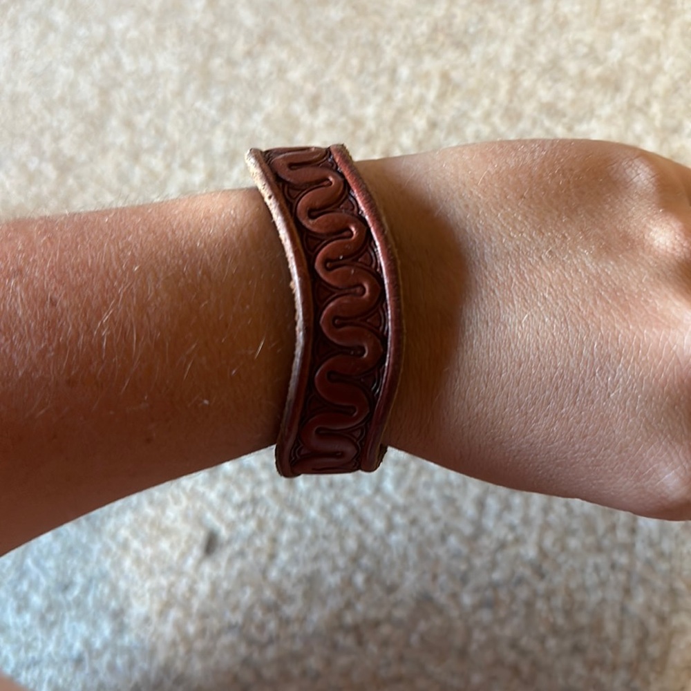 Handmade tooled leather bracelet
